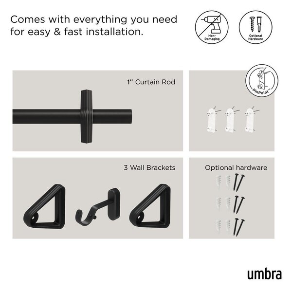 Stalowy regulowany karnisz w kolorze matowej czerni 107 - 305 cm Trinity – Umbra