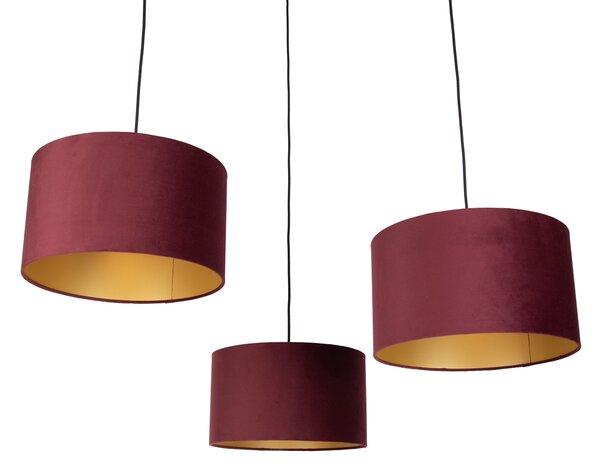 Lampa wisząca czarna z czerwonym kloszem i złotym wnętrzem 35 cm 3-źródła światła - Cava