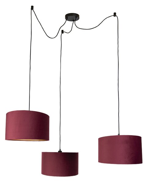 Lampa wisząca czarna z czerwonym kloszem i złotym wnętrzem 35 cm 3-źródła światła - Cava