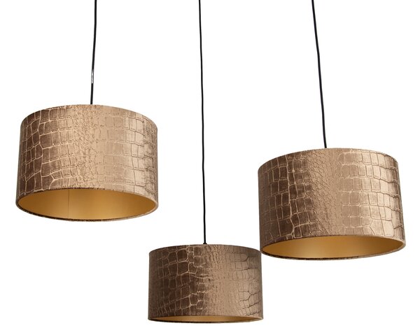 Lampa wisząca czarna z abażurem w krokodyli wzór i złotym wnętrzem 35 cm 3-źródła światła - Cava