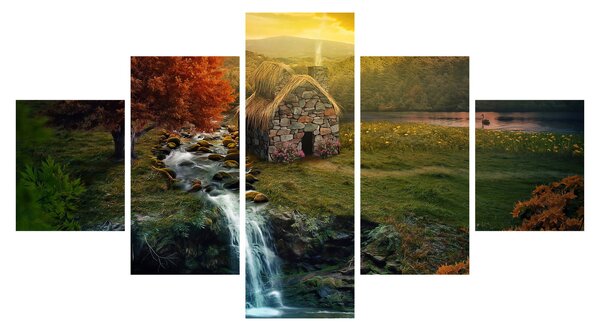 Obraz domku w bajkowym krajobrazie (125x70 cm)