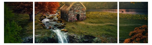 Obraz domku w bajkowym krajobrazie (170x50 cm)