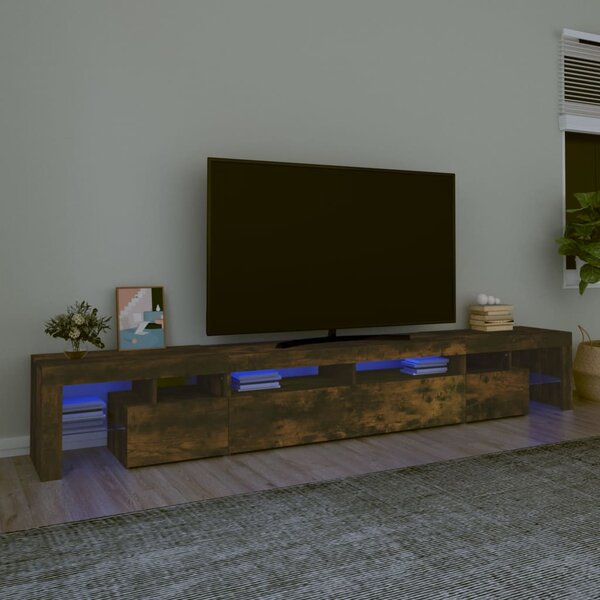 Szafka pod TV z oświetleniem LED, opalany dąb, 260x36,5x40 cm