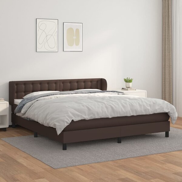 Łóżko kontynentalne z materacem, brązowe, ekoskóra 160x200 cm