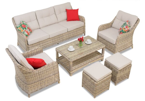 Zestaw technorattanowy Toledo Coffee 5 z pufami beż Garden Point