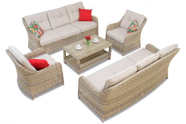 Komplet luksusowych mebli z technorattanu Toledo Coffee 8 beż Garden Point