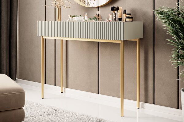 Konsola / toaletka Nicole 100 cm z szufladami - kaszmir / złote nóżki