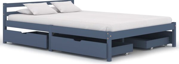 Rama łóżka z 4 szufladami, szara, lita sosna, 140 x 200 cm