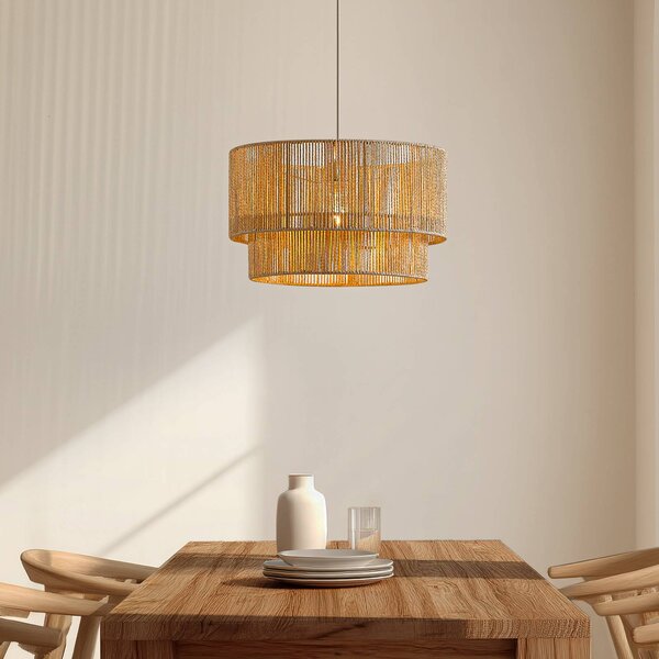 Lampa wisząca Anuva Lindby, możliwość ściemniania, kremowy / amber, salon / jadalnia, papier / lunolit / lunopal, dworkowy / rustykalny