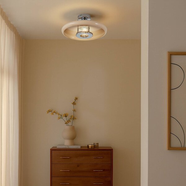 Lampa sufitowa Branford Lindby, możliwość ściemniania, kremowy / amber, salon / jadalnia, metal, vintage