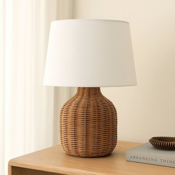 Lampka nocna do sypialni Lirenda Lindby, biały / opal, salon / jadalnia, drewno, skandynawski