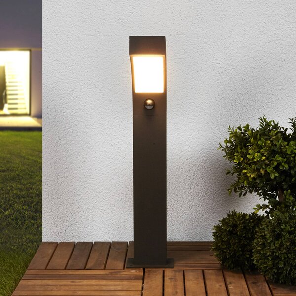 Słupek oświetleniowy LED Lucande Lennik, czujnik, 60 cm, antracytowy LENNIK, czarny, aluminium, nowoczesny