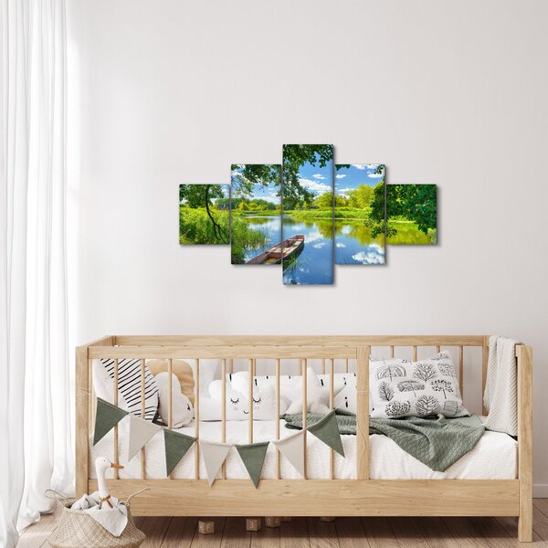 Obraz letniej rzeki z łodzią (125x70 cm)