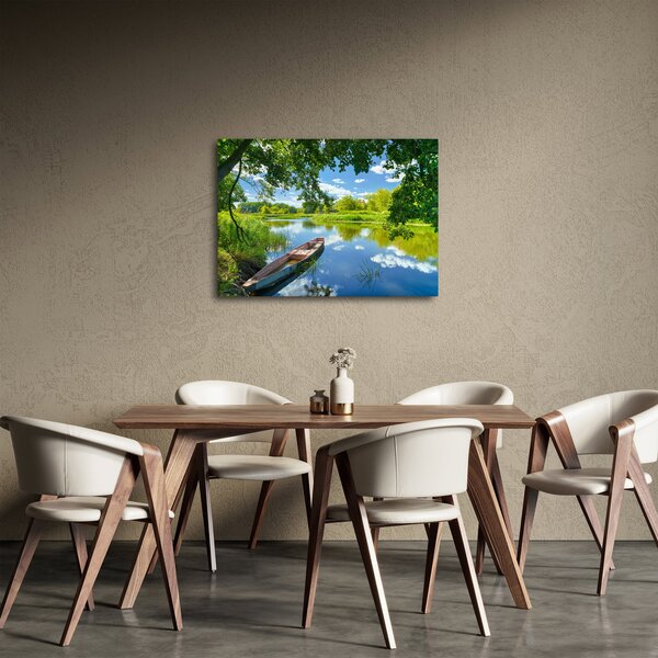 Obraz letniej rzeki z łodzią (70x50 cm)