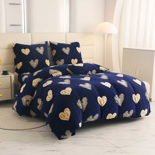 Pościel z mikropluszu GOLDEN HEARTS ciemnoniebieska Rozmiar pościeli: 70 x 90 cm | 140 x 200 cm