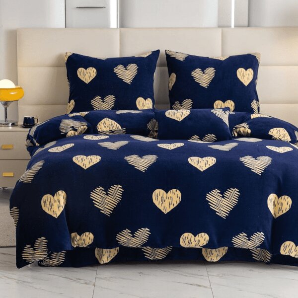 Pościel z mikropluszu GOLDEN HEARTS ciemnoniebieska Rozmiar pościeli: 70 x 90 cm | 140 x 200 cm