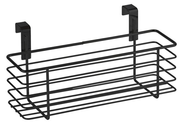 Czarny metalowy koszyk wiszący na drzwiczki kuchenne Wenko Slim, 24x10 cm