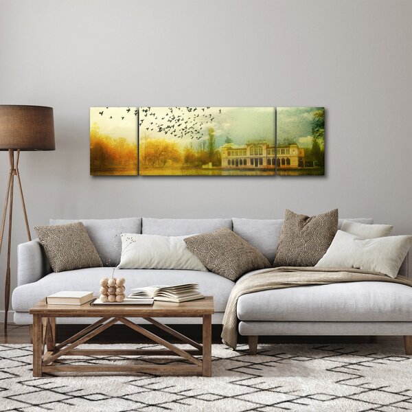 Obraz namalowanego krajobrazu z rezydencją (170x50 cm)