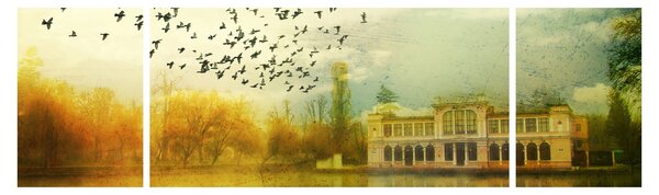 Obraz namalowanego krajobrazu z rezydencją (170x50 cm)