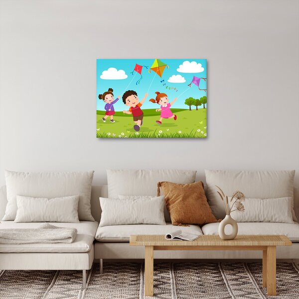 Obraz - Dzieci latają latawcem (70x50 cm)