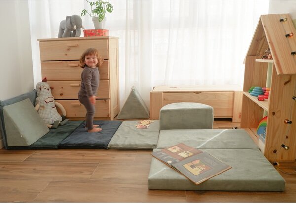 Jasnoniebieski sztruksowy piankowy plac zabaw Bloque Montessori – Little Nice Things