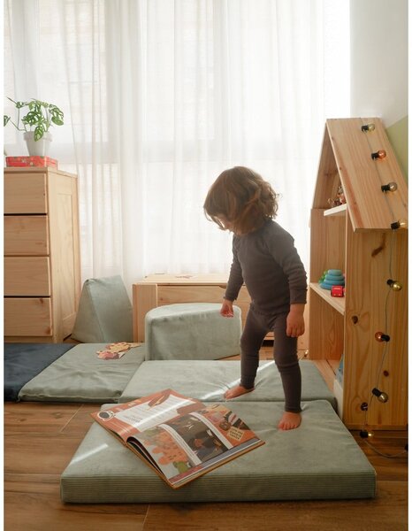 Jasnoniebieski sztruksowy piankowy plac zabaw Bloque Montessori – Little Nice Things