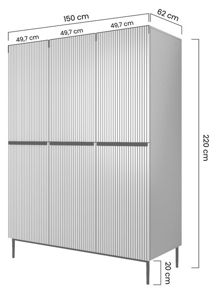 Szafa Nicole 150 cm z półkami - biały mat / złote nóżki