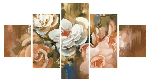 Obraz- Malowany bukiet kwiatów (125x70 cm)