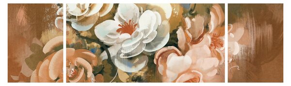 Obraz- Malowany bukiet kwiatów (170x50 cm)