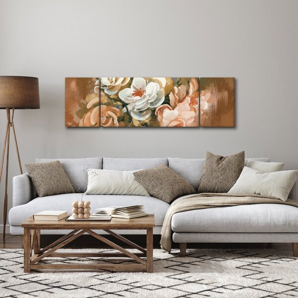 Obraz- Malowany bukiet kwiatów (170x50 cm)