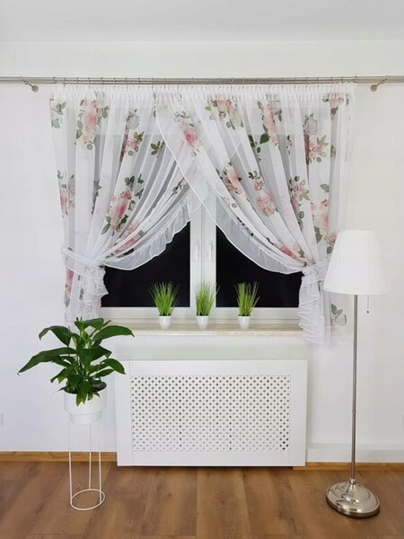 Firana z etaminy z falbankÄ i taÅmÄ cyrkonii - 400x160 cm