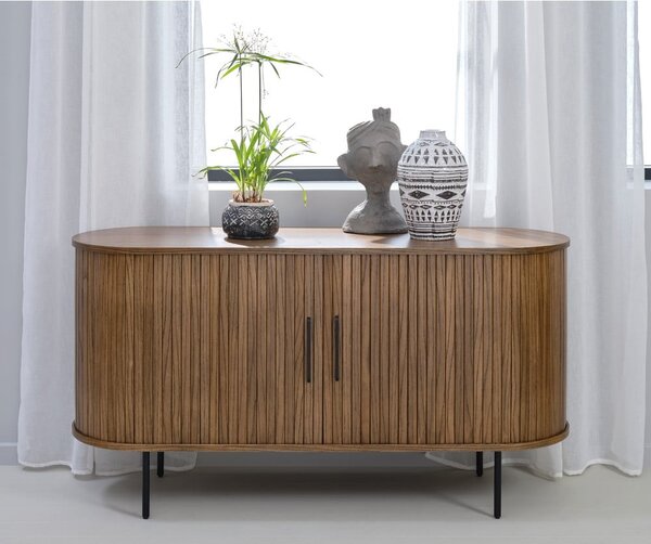 Brązowa niska komoda w dekorze dębu z drzwiami przesuwnymi 140x76 cm Nola – Unique Furniture