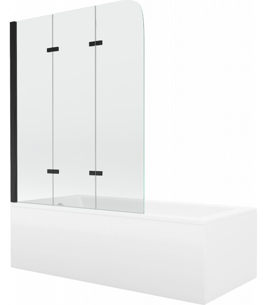 Mexen Cubik wanna prostokątna 160 x 70 cm z obudową i parawanem 3-skrzydłowym 120 cm, transparent, czarny - 550316070X9012037000