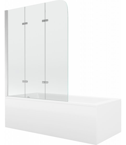 Mexen Cubik wanna prostokątna 150 x 70 cm z obudową i parawanem 3-skrzydłowym 120 cm, transparent, chrom - 550315070X9012030100
