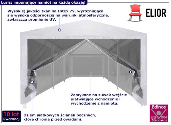 Biały namiot ogrodowy z siatkowymi ściankami K6-B35