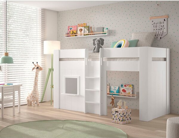 Białe podwyższone łóżko dziecięce z litego drewna sosnowego 90x200 cm RENO – Vipack