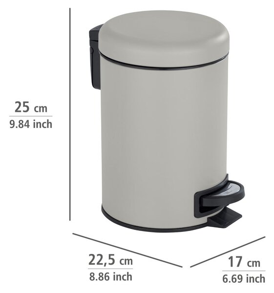 Szary kosz na śmieci z pedałem Wenko Leman, 3 l