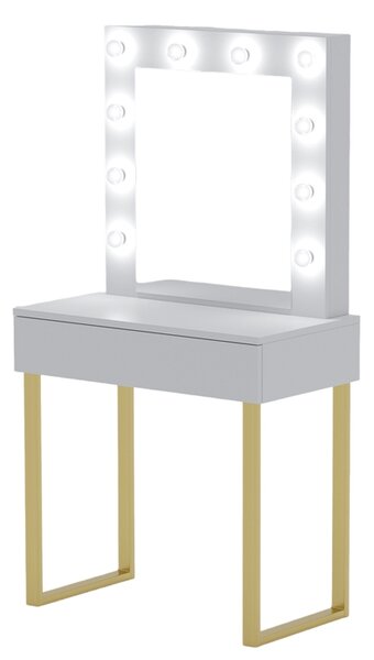 Toaletka "LENA" z lustrem "MILA" biała mat, 75cm, złote U