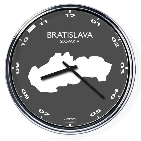 Zegar ścienny z mapą: Slovakia/Bratislava, Wybierz kolor Jasny