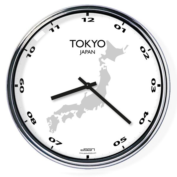 Zegar ścienny z mapą: Japan/Tokyo, Wybierz kolor Jasny