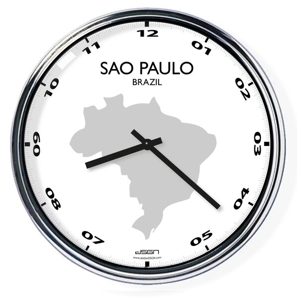 Zegar ścienny z mapą: Brasil/Sao Paulo, Wybierz kolor Jasny