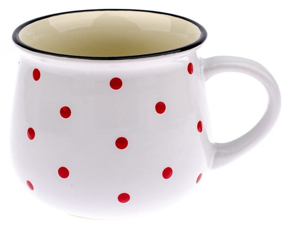 Biały ceramiczny kubek w czerwone kropki Dakls Happy Time, 770 ml