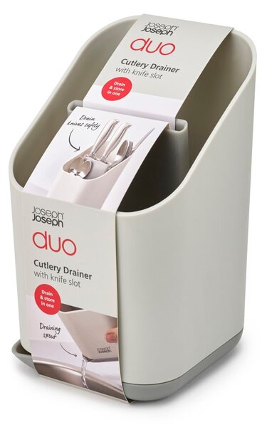 Jasnoszary plastikowy ociekacz na sztućce 12x11 cm Duo – Joseph Joseph