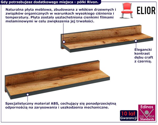 Komplet 2 półek ściennych dąb craft + czarny A2-N13
