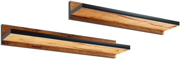 Komplet 2 półek ściennych dąb craft + czarny A2-N13