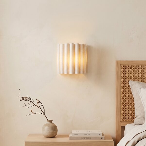 Lampa ścienna Japandi beżowa z lnem 26cm - Scallop