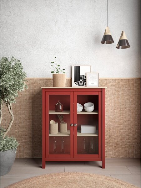 Czerwono-naturalna witryna z drewna sosnowego 90x110 cm Misti – Marckeric