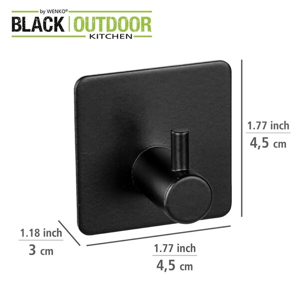 Czarne samoprzylepne haczyki zestaw 2 szt. ze stali nierdzewnej Black Outdoor Kitchen Ureo – Wenko