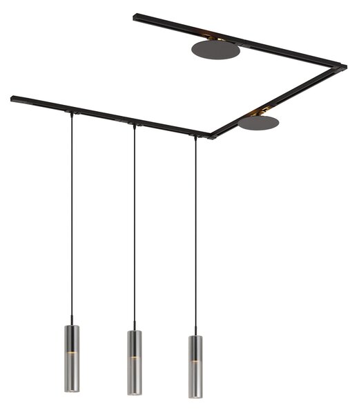 Nowoczesny system szynowy czarny z 3 lampami wiszącymi i 2 lampami sufitowymi 1-fazowy - Iconic Lloyd Pulley