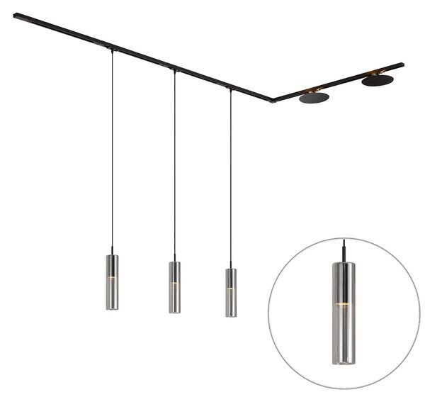 Nowoczesny system szynowy czarny z 3 lampami wiszącymi i 2 lampami sufitowymi 1-fazowy - Iconic Lloyd Pulley